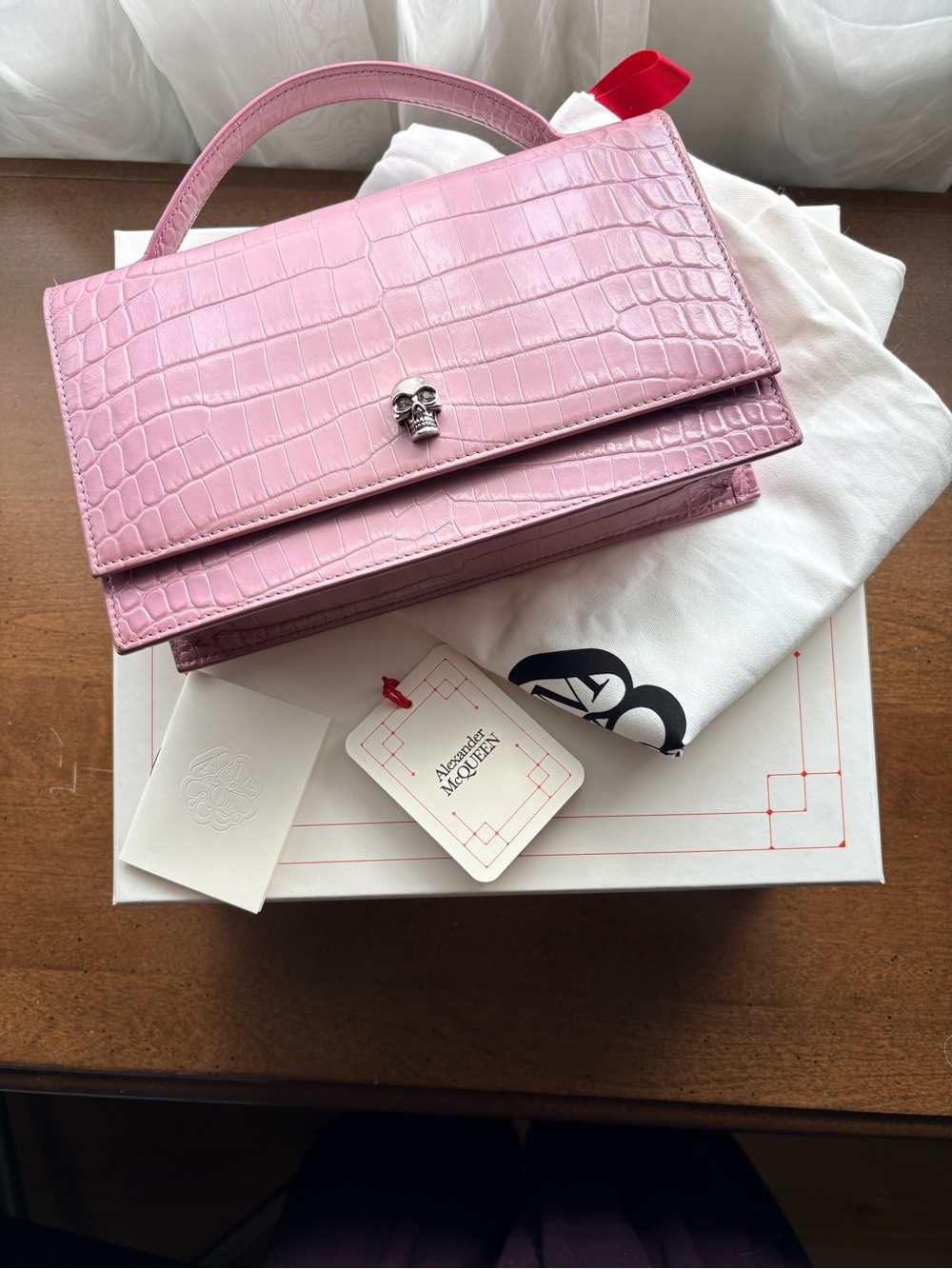 Alexander McQueen Light lilac pink Croc-Embossed Top-Handle bag
